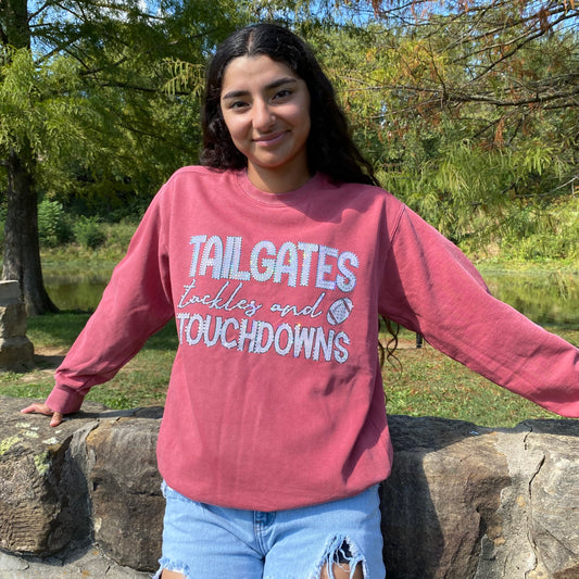 Tailgates Tackles and Touchdowns Spangle Sweatshirt